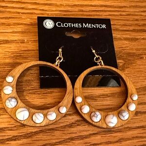 Wooden Hoop Earrings with Marble Accents